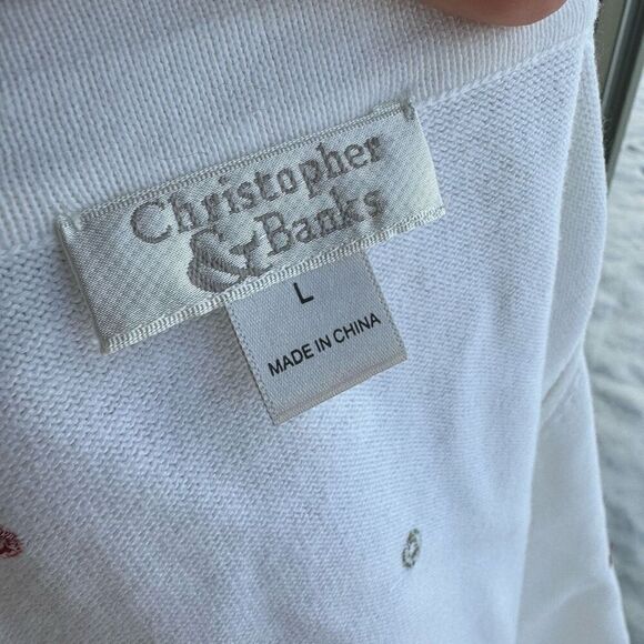 New Christopher & Banks Colorful Buttons Sweater Size Large Cotton White Crew - Picture 6 of 8